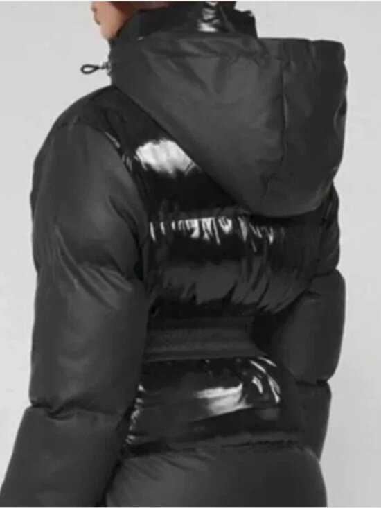 Maniere De Voir Matte & High Shine Belted Puffer Jacket winter coat - UK 6 Black - Picture 2 of 6